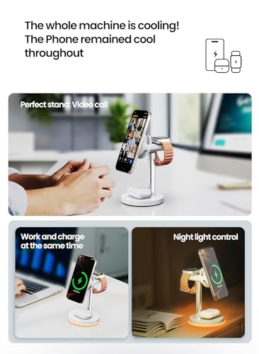 QI 2.2 Certified 25W Wireless Charger with Cooling Fan Smart Magnet Charger Stand for Apple Products, 3 in 1 Magnetic Charging Station for iPhone 17/1615/14/13/12 Series, Airpods, Apple Watch (White) - color: white