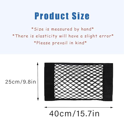 2PCS Universal Car Cargo Net with Adhesive Tape, 9.8×15.7in Trunk Storage Mesh Pocket Wall Mount Organizer Bag for Car RV SUV Boat Truck Camper Van Trailer (Black) - size: 15.7 x 9.8 inches