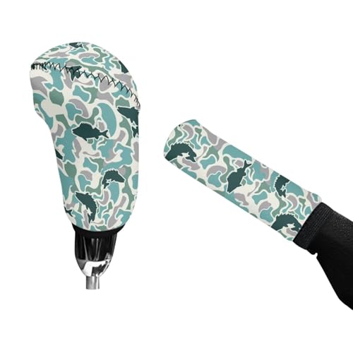 Handbrake and Gear Shift Knob Cover 2 Piece Automobile Hand Brake Cover Car Interior Accessories - color: Fish Camo Print