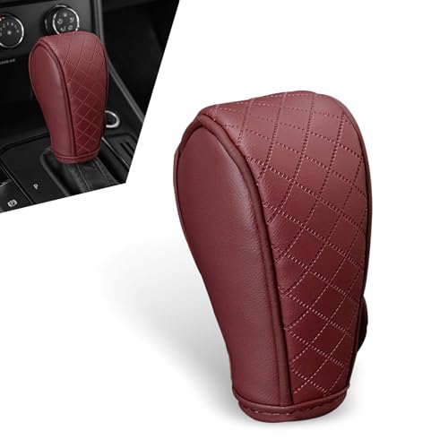 Car Gear Shift Knob Cover, Soft Leather Car Stick Shift Konb Cover, Anti-Slip Auto Konb Gear Shift Stick Protector, Universal Car Shift Protector Decorative Accessories for Most Cars (Red) - color: Red