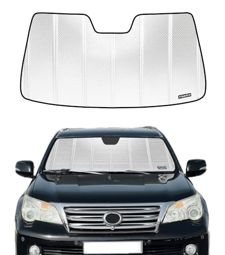Pigenius Windshield Sun Shade for 2010-2023 Lexus GX460. Front Window Sunshade with Storage Bag - color: Shiny Silver, size: 2010-2023 GX460