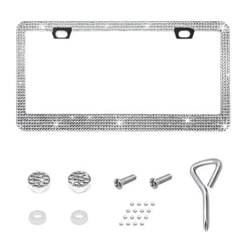 Bling License Plate Frame, Sparkly Bedazzled Auto Tag Holder with Mounting Kit, Handcrafted Crystal Stainless Steel Licence Plate Cover for Women Girls, Car Accessories (White) - color: White