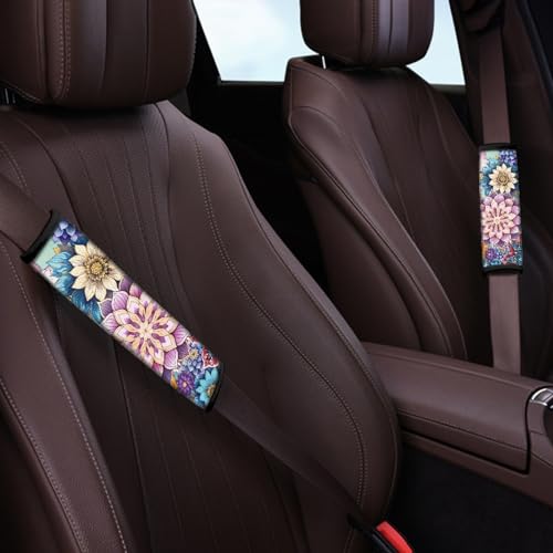 UNICEU Boho Flower Bright Blossom 2 Packs Car Seatbelt Pads Covers for Women Girls, Neoprene Comfortable Car Safety Seatbelt Pads Cover - color: Boho Floral Blossom