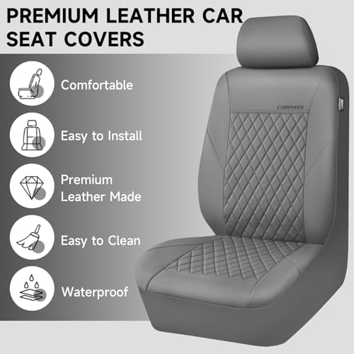 CAR PASS Quilting Faux Leather Seat Covers Full Set, Waterproof Deluxe PU Premium Auto Seat Cover, Breathable Seat Covers Universal Fit for Most Sedan SUV Van Small Truck, Airbag Compatible All Gray - color: Full Gray, size: Full Set (Front and Rear)