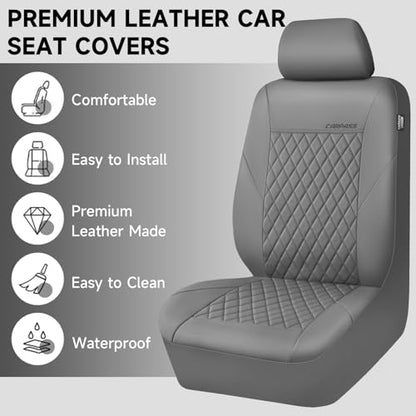 CAR PASS Quilting Faux Leather Seat Covers Full Set, Waterproof Deluxe PU Premium Auto Seat Cover, Breathable Seat Covers Universal Fit for Most Sedan SUV Van Small Truck, Airbag Compatible All Gray - color: Full Gray, size: Full Set (Front and Rear)