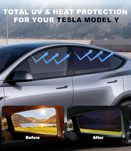 XCBYT Tesla Model Y Window Shades (2020–2026) - Static Cling Privacy Rear Side Window Covers, Clear Front Half Window Shades, Easy Install, No Residue (4 PCS) - size: Model Y(2020-2026 ) - 4pcs