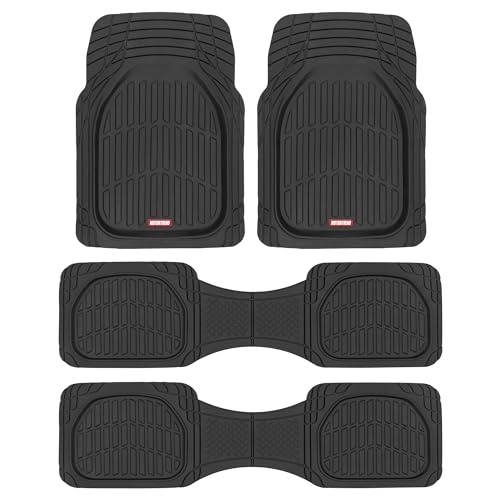 Motor Trend Original FlexTough Black Rubber Car Floor Mats for 3 Row Vehicles, Front & Rear 2nd Row Deep Dish All Weather Automotive Heavy Duty Trim to Fit, Automotive Liners for Cars Truck Van SUV - color: Black