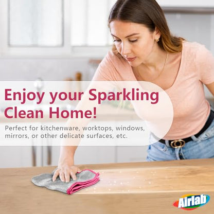 Airlab Glass Polishing Cloth Streak Free Miracle Microfiber Cleaning Cloth Lint Free Cleaning Rags for Glasses Kitchen Dish Mirrors Easy Clean, Pack of 6, 12" x 12", Sliver-Pink - color: Sliver-pink, Pack of 6