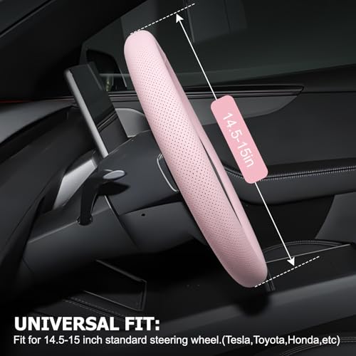 Microfiber Leather Universal 14.5-15 inch Steering Wheel Cover,Easy to Install Non-Slip Breathable Steering Wheel Protector Light Pink - color: Light Pink