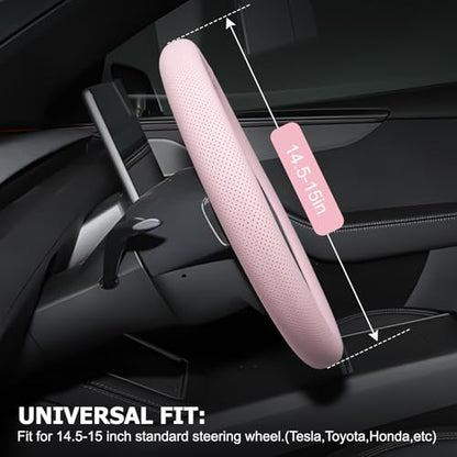 Microfiber Leather Universal 14.5-15 inch Steering Wheel Cover,Easy to Install Non-Slip Breathable Steering Wheel Protector Light Pink - color: Light Pink