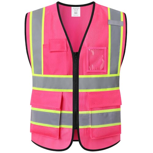 Safety Vest for Men Women,Mesh High Visibility Construction Work Vest with Reflective Strips,Meets ANSI/ISEA Standards(EK175-Mesh-Hot Pink-S) - color: Pink, size: Small