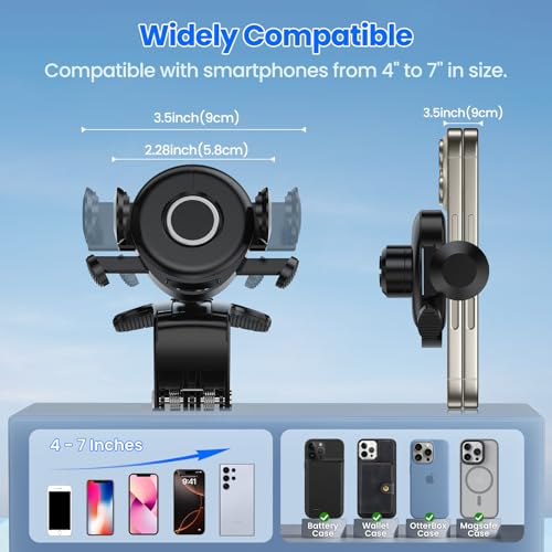 Car Phone Holder Dashboard Phone Mount, 2025 Upgraded 360 Degree Rotation Multifunctional Clip Design, Universal Car Phone Mount Compatible with 4–7 Inch Cell Phones (Black)