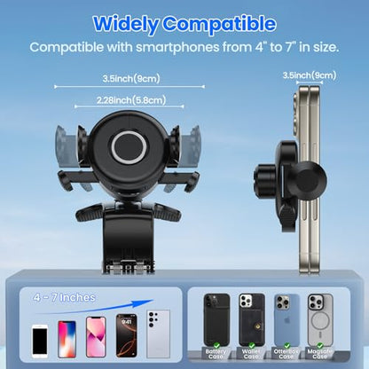 Car Phone Holder Dashboard Phone Mount, 2025 Upgraded 360 Degree Rotation Multifunctional Clip Design, Universal Car Phone Mount Compatible with 4–7 Inch Cell Phones (Black)