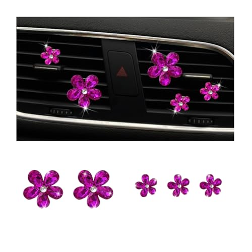 Zpana Bling Daisy Flower Car Air Vent Clips, 5PCS Sparkling Crystal Rhinestone Cute Vehicle Air Conditioning Clamp, Diamond Auto Air Outlet Clip Decor for Women Girls, Universal Fit (Rose Red) - color: Rose Red