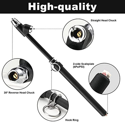 CZC AUTO Tire Pressure Gauge Heavy Duty Air Pressure Tire Gauge, Straight-on Foot Dual Head Chucks, Black Painting, 10-150PSI 100-1000KPa for Semi Truck Car RV Van（2 Pack） - style: 2 Pack