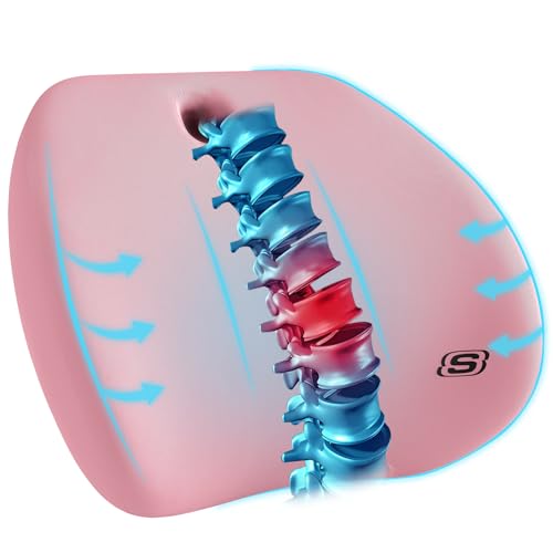 Skechers Lumbar Support Pillow for Office Chair,Memory Foam Lumbar Pillow,Lower Back Pain Relief Lumbar Pillow,Ergonomic Design Back Support Pillow for Office Chair,Car,Home,Travel,Pink - color: Pink