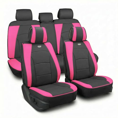 FH Group Ultra Comfort Highest Grade Faux Leather Full Set Cushion Pads Car Seat Covers for Front and Rear– Universal Fit for Cars Trucks & SUVs Pink/Black - color: Pink, style: Full Set