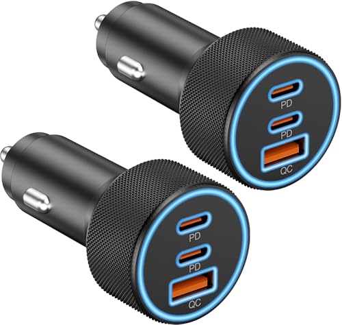 USB C Car Charger, 3-Port 67W Dual USBC & USB-A Car Phone Accessories Fast Power Adapter Cargador Carro PD/QC Cigarette Lighter for iPhone 17/16/15, iPad, Samsung Galaxy S25/S24, Android, 2-Pack - style: 2-Pack