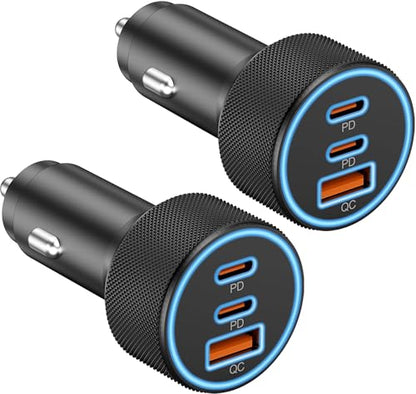 USB C Car Charger, 3-Port 67W Dual USBC & USB-A Car Phone Accessories Fast Power Adapter Cargador Carro PD/QC Cigarette Lighter for iPhone 17/16/15, iPad, Samsung Galaxy S25/S24, Android, 2-Pack - style: 2-Pack