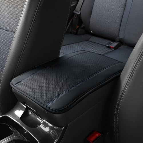 Car Center Console Armrest Pad, 12.6X 7.2 Inch PU Leather Waterproof Auto Armrest Seat Box Cover Protector, Car Center Console Cover, Universal Car Interior Accessories for Cars, Trucks, SUVs - color: Black blue
