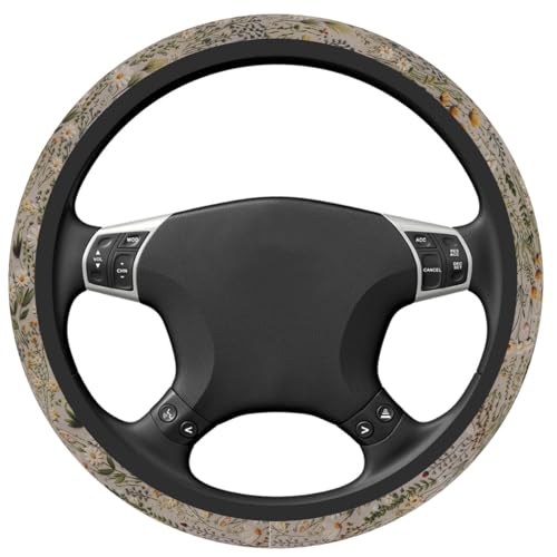 Steering Wheel Cover, Retro Wildflowers Flowers Steering Wheel Cover for Women Men Universal 15 Inch Steering Wheel Protector Fit Auto SUV Sedan Vans Trucks - color: White Flowers
