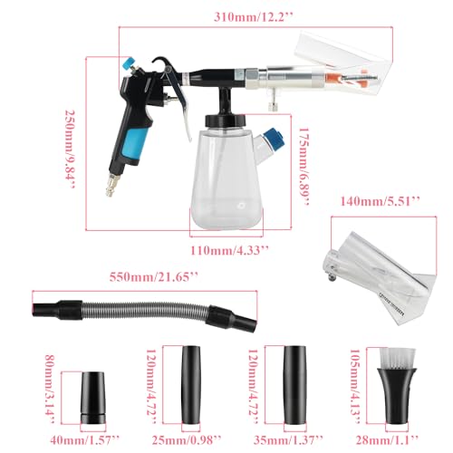 3IN1 Car Cleaning Kit, High Pressure Foam Cleaning Gun, Extractor Vacuum Set, Multi-Purpose Cleaning Gun Detachable Sprinkler Head for Automotive Detailing, Carpet, Upholstery, Surface Cleaning - color: blue
