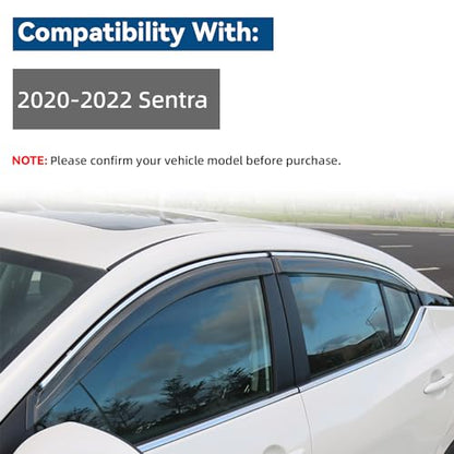 4pcs Smoke Tint with Chrome Trim Outside Mount Tape On/Clip On Style PVC Sun Rain Guard Vent Window Visors Compatible with 2020-2022 Sentra - size: For 2020-2022 Nissan Sentra