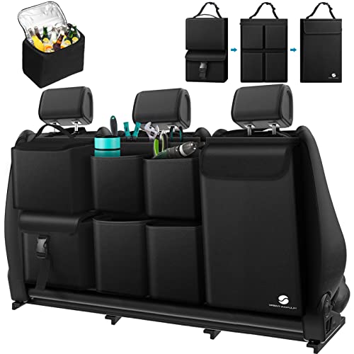 ORIENT FAMULAY Hanging Car Trunk Organizer with Cooler, Large Pockets, Zippers Detachable Seat Back Waterproof Car Storage Trunk Organizer for Jeeps, SUVs, Black - color: Black