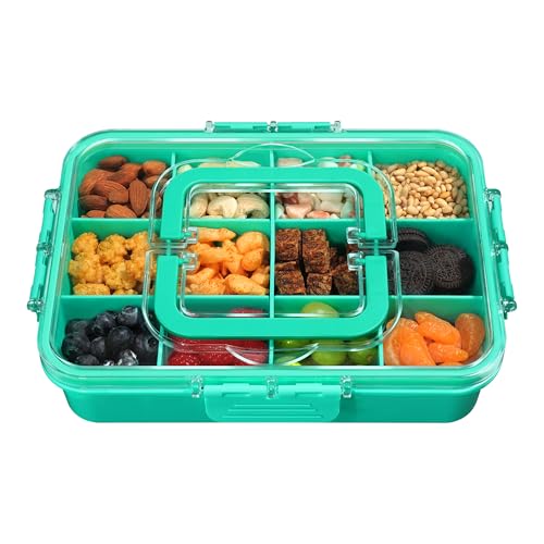 Xyptorix Snack Box Container for Kids - Adjustable 12-Compartment Snack Containers, Reusable Bento Box, Dishwasher Safe, BPA-Free, Perfect for School, Travel, Camping & Picnic, Green - color: Green, size: Medium