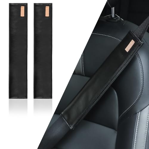 2 PCS Car Seatbelt Covers for Adults, Leather Seat Belt Cushion Shoulder Pad for Women, Car Accessories Protector for More Comfortable Driving (05-Black) - color: 05-Black
