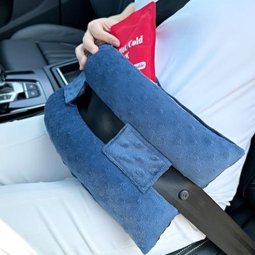 Hysterectomy Seatbelt Pillow Hysterectomy Recovery Must Haves Post Surgery Abdominal Pillows with Ice/Hot Pocket for Tummy Tuck C-Section Recovery Gifts Minky Dot Denim Blue - color: Minky Dot Denim Blue
