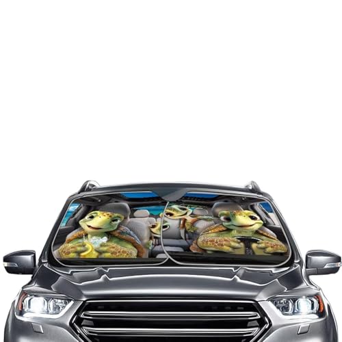 Car Windshield Sunshades,Cartoon Turtles Print 2 PCS Shade Reflective UV Rays Protector Keep Cool Visor Cover Foldable Retractable for Car Truck SUV - color: Cartoon Turtles