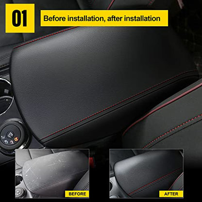 AOMSAZTO Center Console Armrest Covers for Ford Explorer 2011-2019 Black with Red Stiches - color: black with red stiches