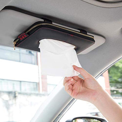 Car Tissue Holder, Sun Visor Tissue Holder, Car Visor Napkin Holder, PU Leather Backseat Tissue Case Holder for Car Vehicle with Zipper (Black) - color: Black