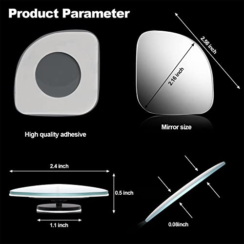 Mudder 4 Pcs Blind Spot Automobile Car Mirror Glass Frameless Convex Mirror Blindspot Side Blindspot Rearview Wide-angled Rear View Mirrors with Adjustable Stick for Suv Trucks Car Accessories