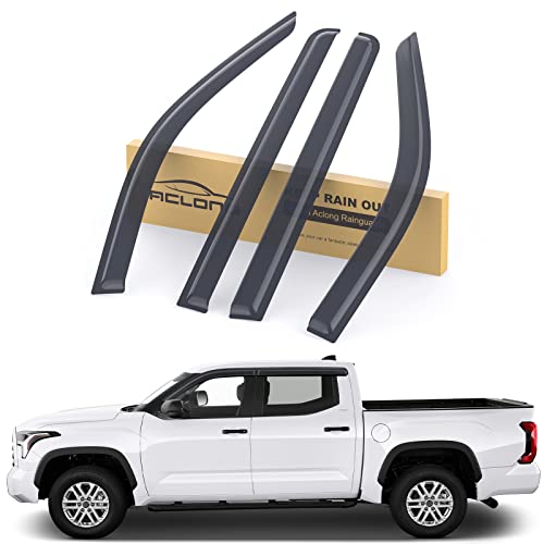 Smoke Rain Guards Fit for Toyota Tundra CrewMax 2022 2023 Tape-On Side Shatterproof Window Visor, Window Deflectors, Vent Deflectors, 4-Piece Set - size: Fit for Toyota Tundra 2022-2023 Tape On