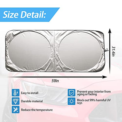 Foldable Windshield Sun Shade, Bonus Steering Wheel Sun Shield to Block UV Rays Keep Your Vehicle Cooler, Easy to Use Car Interior Accessories (Large) - size: 59"x31.4"/1PCS