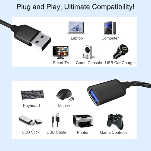 USB Splitter Cable 1 IN 2 OUT 1FT,USB 2.0 Male to Dual Female Extension Cord,Double Data+Charger Y Split Adapter USBA Port Hub for Laptop,PC/Computer,Desktop,Keyboard/Mouse,LED,TV,Printer,Xbox/PS4/PS5 - style: 1 IN 2 OUT