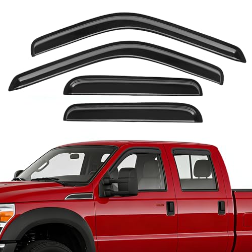 Rain Guards Fit for 1999-2016 Ford F250 F350 F450 F550 Super Duty SuperCrew Cab, Tape-On Side Window Deflector Durable Sun Rain Guard Black 4 PCS - size: Fit for Ford F250 F350 1999-2016