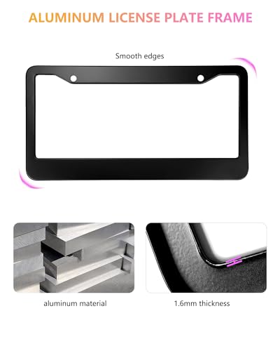 License Plate Frames - 2 Pack Matte Black Universal Aluminum Metal Car Tag Frame for Front and Rear Number Holder with Screws & Caps - style: Aluminum-Wide Frame-A