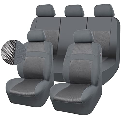 CAR PASS Seat Cover Full Sets, 3D Air Mesh Car Seat Cover with 5mm Composite Sponge Inside,Airbag Compatible Universal Fit for SUV,Vans,sedans, Trucks, Automotive Interior Covers(Pure Gray) - color: All Gray, size: Full Sets