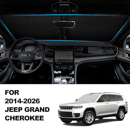 Front Windshield Sunshade fit for Jeep Grand Cherokee/Grand Cherokee l 2014-2026 Foldable Car Shade Windshield Sunshades for Jeep Grand Cherokee Windshield Sun Shade |Keeps Your Vehicle Cool| - size: Fit for Jeep Grand Cherokee 2014-2025