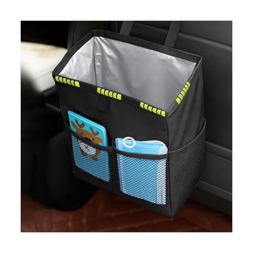 Car Trash Bag, Leak-Proof Large Capacity 3.4 Gallons Hanging Vehicle Trash Bin with Storage Pocket, Multipurpose Portable Auto Garbage Bag for Travel, UniversalFit (Black/Green) - color: Black/Green