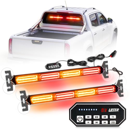 2x17.7 LED Windshield Emergency Light Bar Interior Flashing Hazard Safety Warning Lights w/Remote Control for Police Law Enforcement POV Trucks Vehicles, Amber/Red - color: #08 Amber/ Red