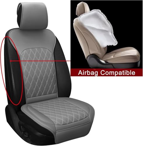 Sanwom Front Car Seat Covers - Leather Seat Covers with Storage Pocket and Two Belt Pads, Anti-Slip Waterproof Universal Seat Covers for Cars Fit Cars Trucks SUV(Grey,2 Pack) - color: Grey
