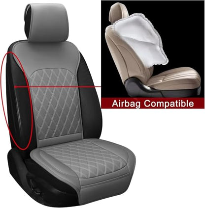 Front Car Seat Covers - Leather Seat Covers with Storage Pocket and Two Belt Pads, Anti-Slip Waterproof Universal Seat Covers for Cars Fit Cars Trucks SUV(Grey,2 Pack) - color: Grey