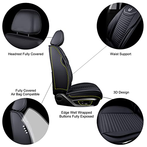 OASIS AUTO Car Seat Covers Full Set Premium Waterproof Full Coverage Faux Leather Luxury Universal Fit for SUV, Sedan, Pick-up Truck, Premium Interior Protectors (OD-008 Black) - color: Black