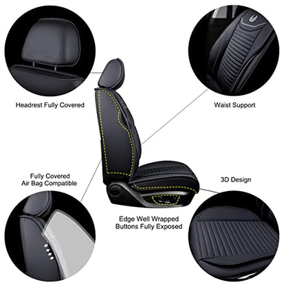 OASIS AUTO Car Seat Covers Full Set Premium Waterproof Full Coverage Faux Leather Luxury Universal Fit for SUV, Sedan, Pick-up Truck, Premium Interior Protectors (OD-008 Black) - color: Black