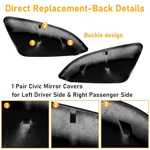 Moonlinks Compatible with 2016-2021 Honda Civic Side Mirror Cover Replacement,Glossy Black LH & RH Side Door Rearview Mirror Cap Trim for 10th Gen Civic,2019-2022 Insight,(1 Pair) - size: 10th-Pair Black