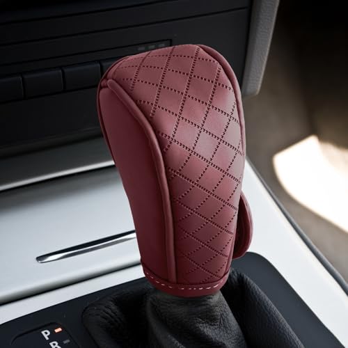 vvag Leather Car Gear Shift Knob Cover,Anti-Slip Handle Cover for Shift Lever Protection,Gear Stick Protector Universal Auto Interior Accessories for Most Cars, SUVs, Trucks (Red) - color: Red